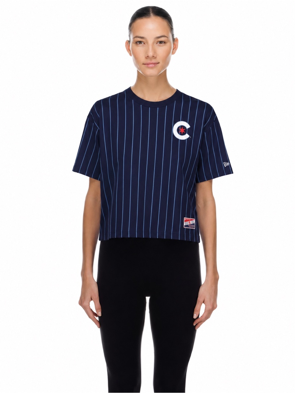 NWT Chicago Cubs New Era Navy City Connect Pinstripe Women's Crop Top Tee Size M